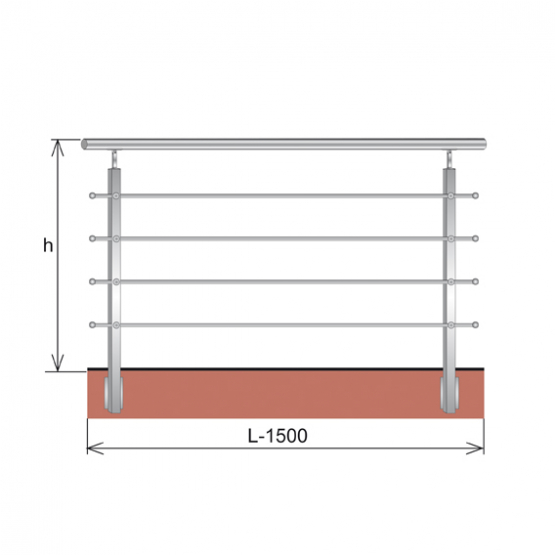 Zábradlie BR AISI304, 40x40x2/4xd12/H900/L1500mm