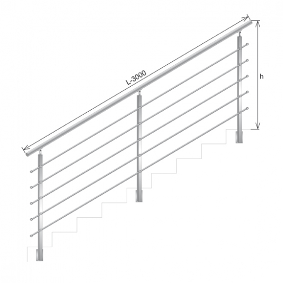 Zábradlie schody, BS AISI304, 40x40x2/4xd12/H900/L